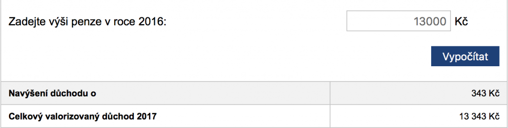 Kalkulačka valorizace důchodů 2017